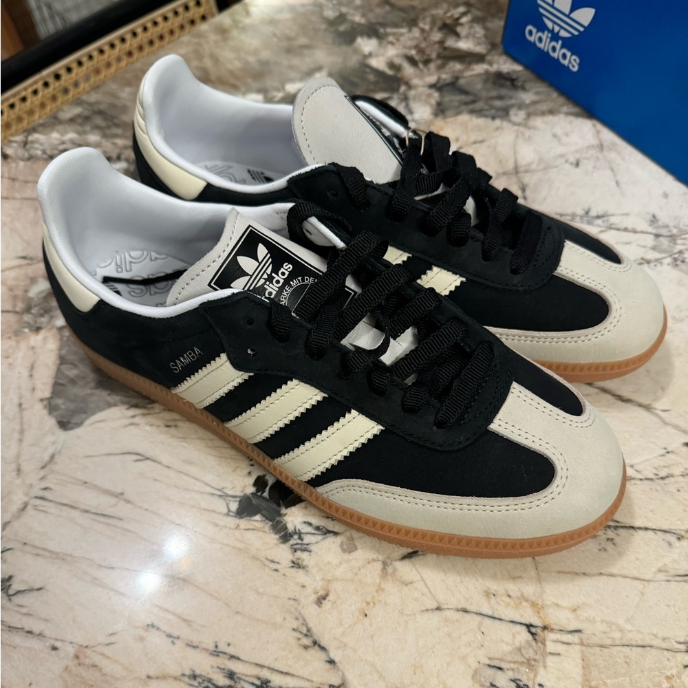 Sold out! Adidas’s Women’s Sambas OG size 9 Core Black/ Wonder White.